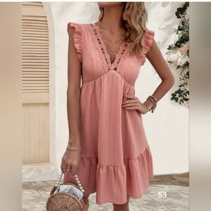 Elegant  Lace Ruffle Trim V-Neck Summer Dress 👗